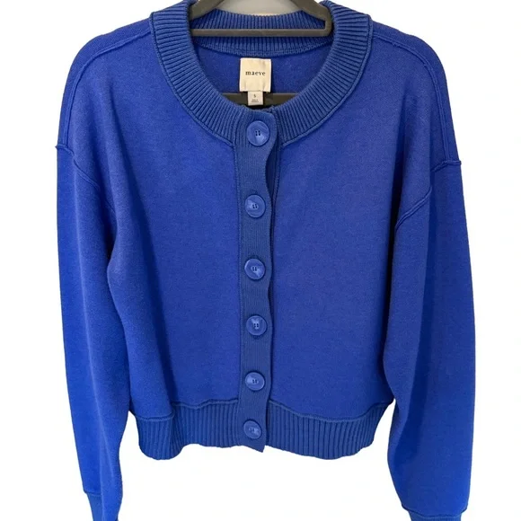 MAEVE Anthropologie VIBRANT BLUE Knit Button Front CARDIGAN Sweater Small - Picture 2 of 9